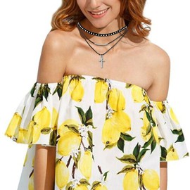 JewelryWe Jewelry Women's Choker Necklace, Black Gothic Rope Gold Tube Velvet Lace Choker Tattoo Punk Gothic Length Adjustable Bow Knot Collar Cross