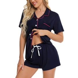 SWOMOG Conjunto de pijama para mujer, Azul marino, M