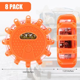 Tallew 8 Pack Flare Light LED Road Safety Flashing Warning Kit Roadside Emergency Beacon Magnet Hook Vehicle Boat Truck Disc Magnetic Flash Cars Security Driveway Automotive Strobe