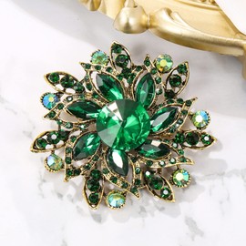 Clearine Marquise Austrian Crystal Rhinestone Elegant Flower Brooch for Women Emerald Green Antique Gold Tone, Crystal, No gemstone