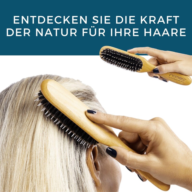 Remos Beech Wood Hair Brush with 100% Boar Bristles and
