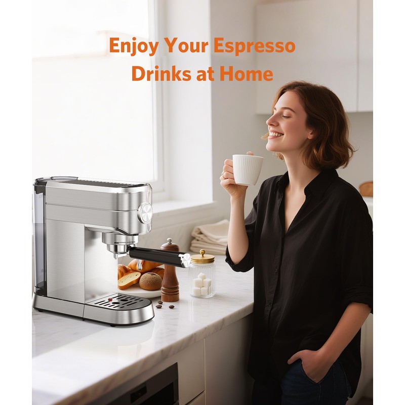 Espresso Machine 20 Bar,Compact Espresso Machine with Milk Frother,Stainless Steel