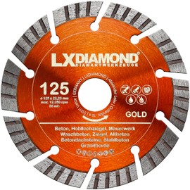 LXDIAMOND 2 x Diamond Cutting Discs 125 mm x 22.23 mm – for Concrete Stone Reinforced Concrete Masonry – Suitable for Angle Grinders Slot Milling Wall Chaser – Diamond Disc Gold 125 mm – Premium Quality