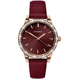 Sekonda Editions Ladies Analogue Quartz Watch with Rose Gold Case and Burgundy Strap 40335