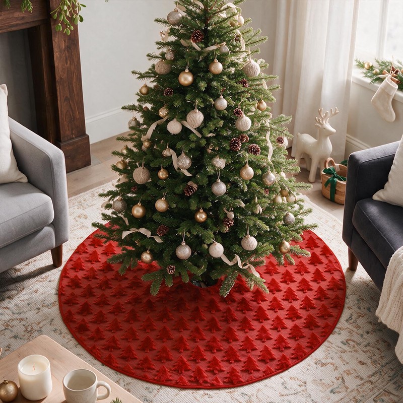 Red Pine Faux Fur Soft Plush Christmas Tree Skirt 36