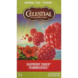 Celestial Seasonings Raspberry Zinger Herbal Tea, Caffeine Free, 20 Tea Bags Box, 6-Pack