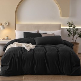 Gezu Bed Linen 135 x 200 cm Cotton Black Anthracite 2-Piece Cotton Single Bed Plain Bed Linen Set Soft Oeko-Tex Certified for Allergy Sufferers and Pillowcases 80 x 80 cm with Zip