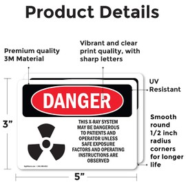 (2 Pack) This X-Ray System May Be Dangerous OSHA Danger Sign 5 Inch X 3.5 Inch Vinyl Label Decal Sticker Weather Resistant, UV Protected for Workplace, Business, and Construction Site, Made in the USA
