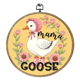 Cute Bow Mama Gifts Mom Birthday Gifts Goose Decor Goose Party Decorations Framed Round Wall Decor Canvas Wall Art Hanging Prints Artwork for Home Girls Women Men Boys Room 10.2X10.2 Inch