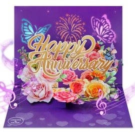FaCraft Anniversary Card - 3D Pop Up Music & Light, with Envelope, Blank Insert and Seal, Happy Wedding Valentines Gifts for Him Her Couple Husband Wife (Flowers Butterfly Fireworks)