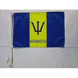 Barbados Car Flag 18'' x 12'' - Barbadian Car flags 30 x 45cm - Banner 18x12 INCHES PLASTIC STICK - AZ FLAG