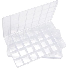 UKKQES 2PCS 28 Grids Clear Stackable Plastic Organizer Storage Box Container with Adjustable Dividers for Beads, Art DIY, Crafts, Jewelry, Fishing Tackle