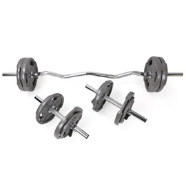 XPRT Fitness 46'' Hollow Curl Bar and Dumbbell Handle Set with Spring Collars - Versatile Weightlifting Kit for Home Gym Workouts, Steel Construction, Non-Slip Grip, Chrome Finish (Standard 1 Inch)