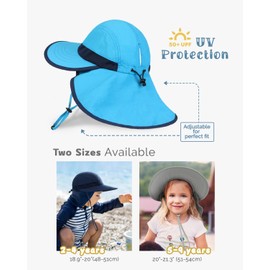 Creekstone Toddler Kids Sun Hat with Neck Flap UV Protection Wide Brim Summer Beach Hat for Toddler Girls Boys 2-9 Years (UK, Age, 5 Years, 9 Years, Blue)