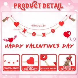 Wenqik 47.24 Inches Valentine's Day Wood Bead Garland with Bow Tassels and Hearts Beaded Garland Decor for Valentine's Day Gift Wedding Displays Tiered Tray Farmhouse Home Decoration