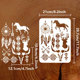 FINGERINSPIRE Southwestern Painting Stencil 8.3x11.7 inch Large Southwest Motif Drawing Template Reusable Horse Deer Bull Arrows Stencil for Painting Animal Theme Template for Home Furniture Decor