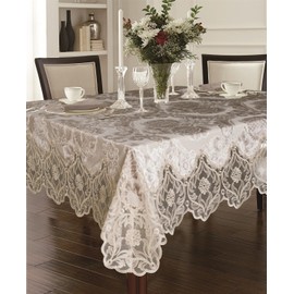 Violet Linen Elegant Velvet Lace Sheer Floral Deluxe Design Tablecloths, 70" x 120", Taupe