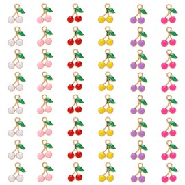 XCSJ 48pcs Cherry Enamel Pendant Enamel Charm Pendant Cherry Charm Pendant Cherry Jewellery Pendant Fruit Pendant Charms for Jewellery Crafts Necklace Bracelet DIY 6 Colours, Alloys
