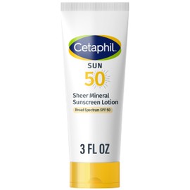CETAPHIL Sheer Mineral Sunscreen Lotion for Face & Body 3 fl oz 100% Mineral UVA/UVB Filters: Zinc Oxide & Titanium Dioxide Broad Spectrum SPF 50 For Sensitive Skin Dermatologist Recommended Brand