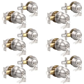 Knobonly Entry Door Knobs and Double Cylinder Deadbolt, Keyed Alike Door Handle Set with Same Keys, Combo Pack for Front Doors-Keyed on Both Side, Satin Nickel Finish, Contractor Pack of 6 Set