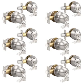 Knobonly Entry Door Knobs and Double Cylinder Deadbolt, Keyed Alike Door Handle Set with Same Keys, Combo Pack for Front Doors-Keyed on Both Side, Satin Nickel Finish, Contractor Pack of 6 Set