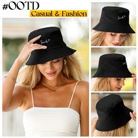 Tuopuda Fishing Hats Men Women Fishing Hat Cotton Bucket Hat Foldable Summer Hat Outdoor Caps Cap Leisure Hat for Hiking Camping Travel Fishing 56-58 cm, Black-04, Unit size