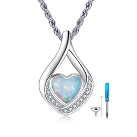 URONE Opal Urn Necklace for Ashes 925 Sterling Silver Teardrop Cremation Jewelry for Ashes Memory Jewelry Gift for Women