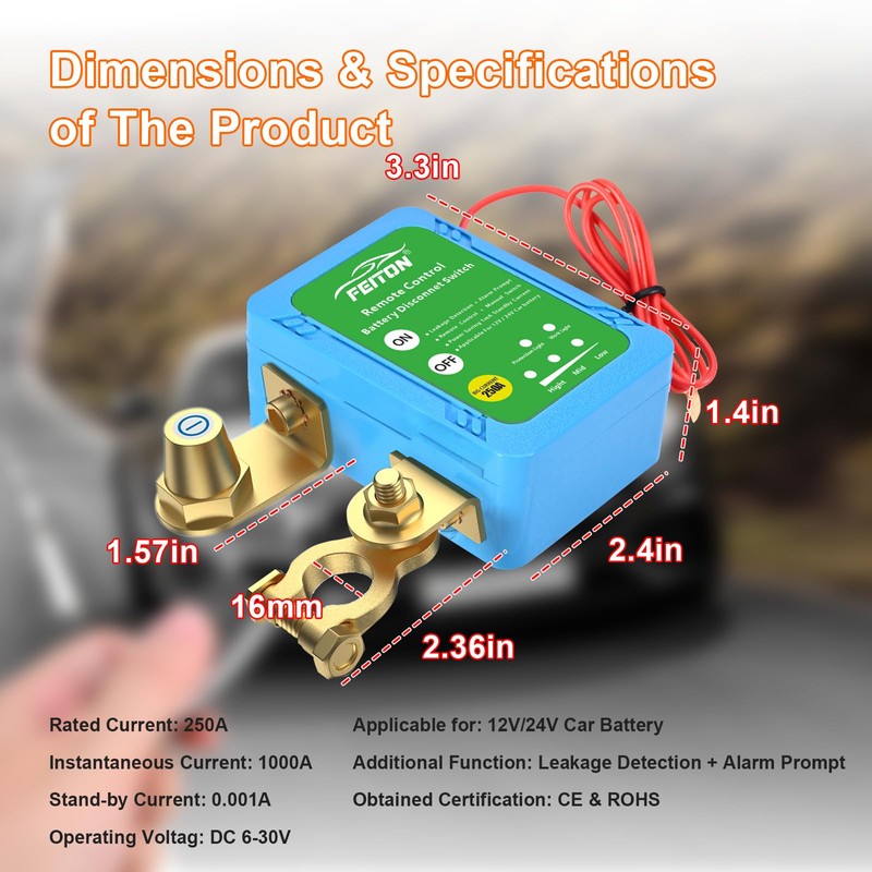 FEITON Remote Battery Disconnect Switch, 250A Intelligent Cut Off 12V