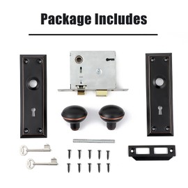 Toptotoo Mortise Lock Set for Interior Door, Vintage Antique Door Knobs with Lock and Skeleton Key, Old Door Knob Replacement Fits 1-3/8 in 1-3/4 in, Classic Oil Rubbed Bronze Finish