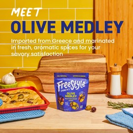 Freestyle Snacks Olive Snack Packs - As Seen on Shark Tank - Fresh Pitted Green & Kalamata Olives, Jumbo-Sized, Grown in Greece, All Natural, Non-GMO, Sugar-Free - Mediterranean Herb, 4oz (3 Pack)