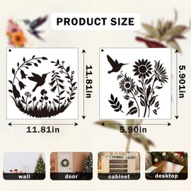 AFRITEE Hummingbird Stencils for Painting Reusable - 9 Pcs Cardinal Bird Reusable Craft Template on Wood for Home Decor, Floral Painting Stencil DIY Home Wall Floor Holiday Decorations