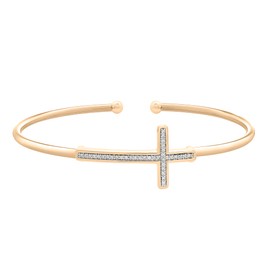 Timeless Love 1/10 CTTW Diamond 6.5" Cross Bangle Bracelet Set in Yellow Gold over Sterling Silver, Dainty Jewelry for Women, Luxury Fashion Bangle, Women’s Religious Faith Jewelry Gifts