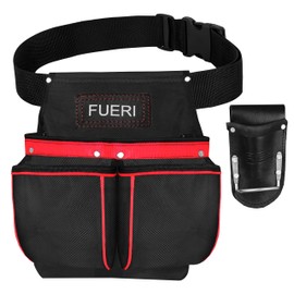 FUERI Cordura 11 Pocket Single Side Tool Belt for Carpenters Heavy Duty Adjustable Tool Pouch Bag for Framers with Non-Padded Detachable Work Belt and a Free Hammer Holder.