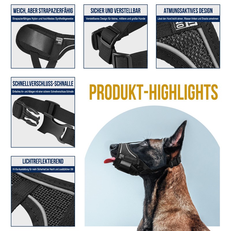 OneTigris Muzzle, Nylon Muzzle for Dogs, Adjustable Webbing, Suitable for