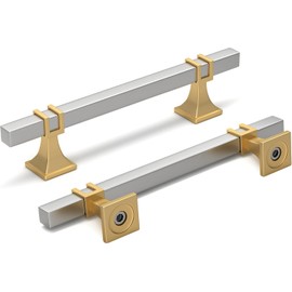 Lepatape 10 Pack 5 Inch Cabinet Pulls Brushed Nickel and Gold Cabinet Handles, Silver and Gold Dresser Drawer Pulls Brushed Nickel Kitchen Hardware