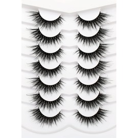 Pooplunch False Eyelashes Fairy Fluttery Lashes Wispy 8D Fluffy Natural Fake Eyelashes Faux Mink Lashes Strips 7 Pairs Pack