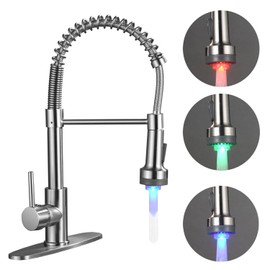 LEMYEF Kitchen Sink Faucet, Pull Down Spring Single Handle Stainless Steel Faucet with Sprayer with LED Light for bar Laundry and Utility Sink faucets (Brushed Nickel)