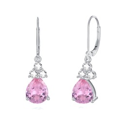 Seiyang Pink Tourmaline Birthstone Dangle Drop Earrings for Women 925 Sterling Silver Teardrop Pink Gemstone October Birthstone Leverback Earrings Birthday Jewelry Gifts for Her