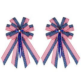 2PCS Patriotic Wreath Bow, 4th of July Memorial Day Wreath Bow for Indoor Outdoor Independence Day President's Day Decoration (Blue)