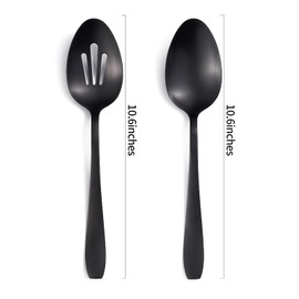 Seeshine 6 Pieces Serving Spoons Set - 3 Serving Spoons and 3 Slotted Spoons - 10.6 Inch Matte Black Stainless Steel Serving Utensils Set- Dishwasher Safe - For Kitchen, Buffet, Party, Restaurant