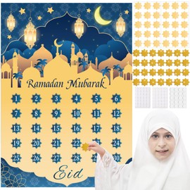 MARFOREVER Ramadan Mubarak Decorations Ramadan Calendar 2025 Ramadan Countdown Calendar for Kids Ramadan Advent Calendar with 60 Star Stickers Eid Countdown Poster Activities Gift for Wall Home Decor