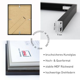 DEHA Design Tribeca Photo Frame 6x8 Aluminium Matt Black Photo Frame Portrait & Landscape Shatterproof Glass