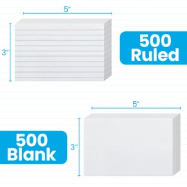Oxford 3"x5" Index Cards Bundle - White, Unruled Blank Cards for Creative Uses & Lined Cards for Neat Notes, Study Flashcards, Recipes, To-Do Lists & Organizing, 1000 Count (5 Packs of 100 Each)