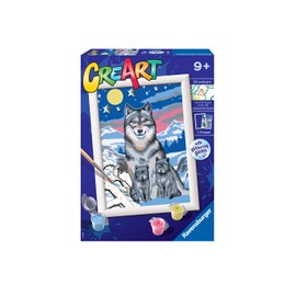 Ravensburger - CreArt E Series Wolves in Moonlight Painting Kit by Numbers Includes a Pre-Printed Board, Brush, Paints and Accessories, Creative Game for Boys and Girls 9+ Years