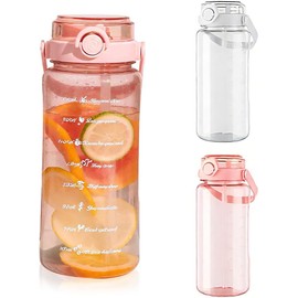 AdooAdii Botella de Agua 2L Antigolpes Botella de Agua Reutilizable Sin BPA con Pajilla Removible Botella Deportiva Escala de Hidratación Termo de Agua Antifugas para Gym Ciclismo Viaje (Rosa)