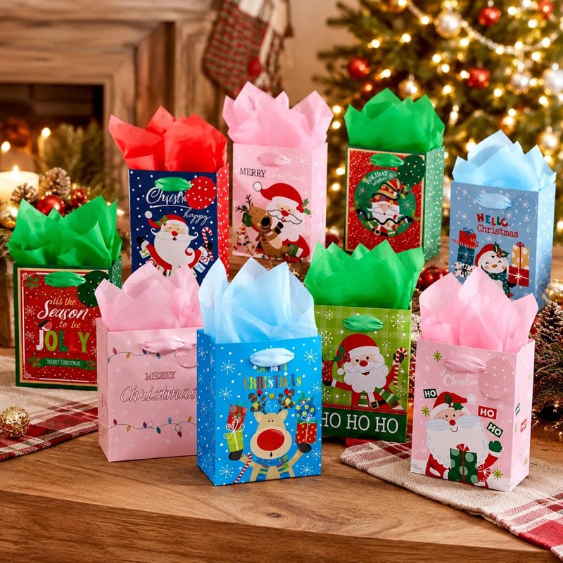 Small Christmas Gift Bags Bulk, 20 Holiday Party Favor Bags
