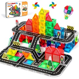 kocojrff Mini Road Magnetic Tiles Set, Travel Magnatiles with Metal Case