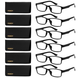 FEISEDY 6 Pack Classic Reading Glasses for Woman men Traditional Lightweight Black Frame Rectangular Readers B0297 3.5x