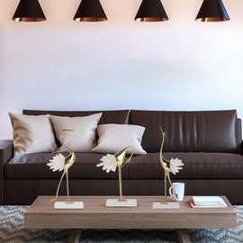 suruim Elegant Gold Crane Bird Statues with Crystal Tail Accents, Decorative Brass Figurines for Home Decor (White C)