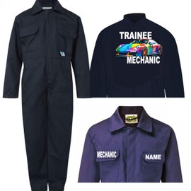 Kids children boiler suit overalls customise personalise trainee sports car mechanic in red or blue